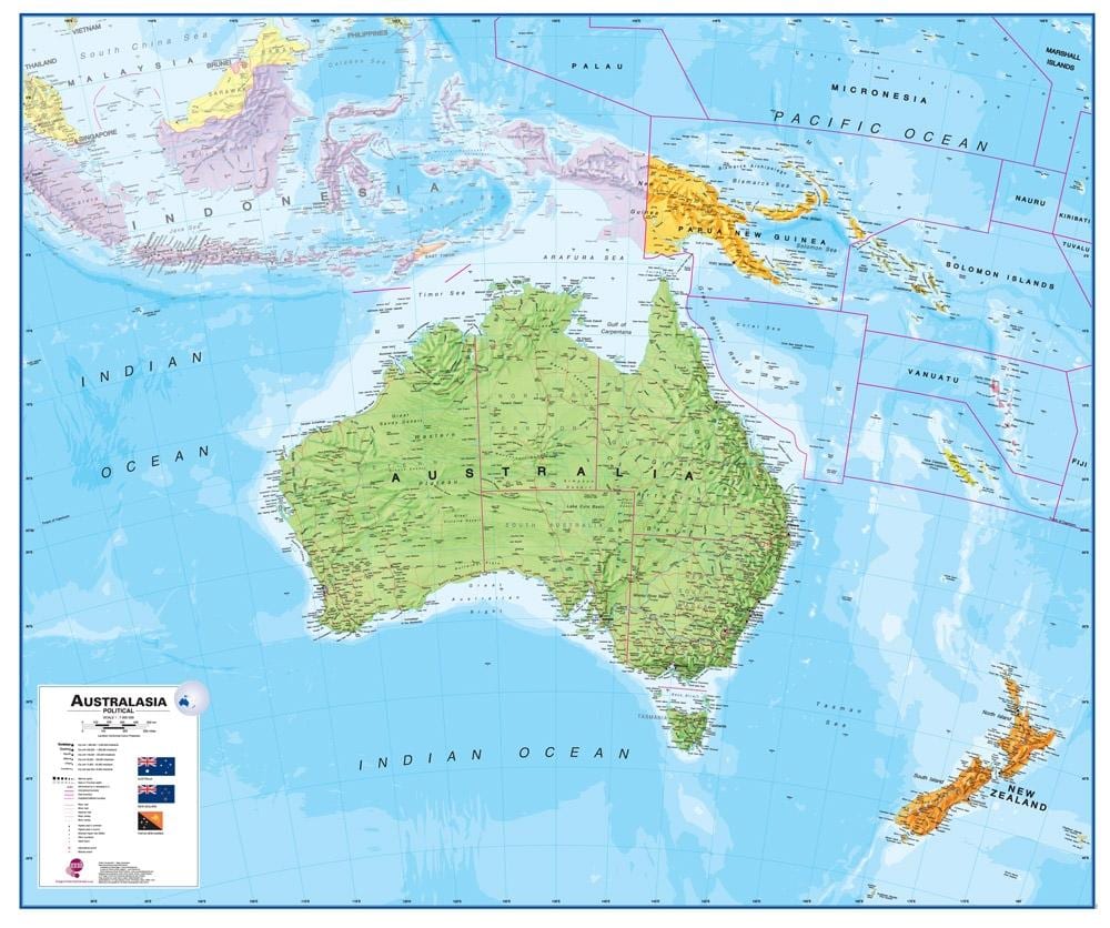 Mapa de australia y nueva zelanda física