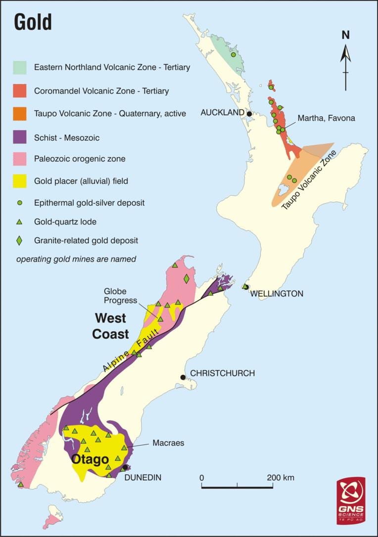Mapa de oro en nueva zelanda 