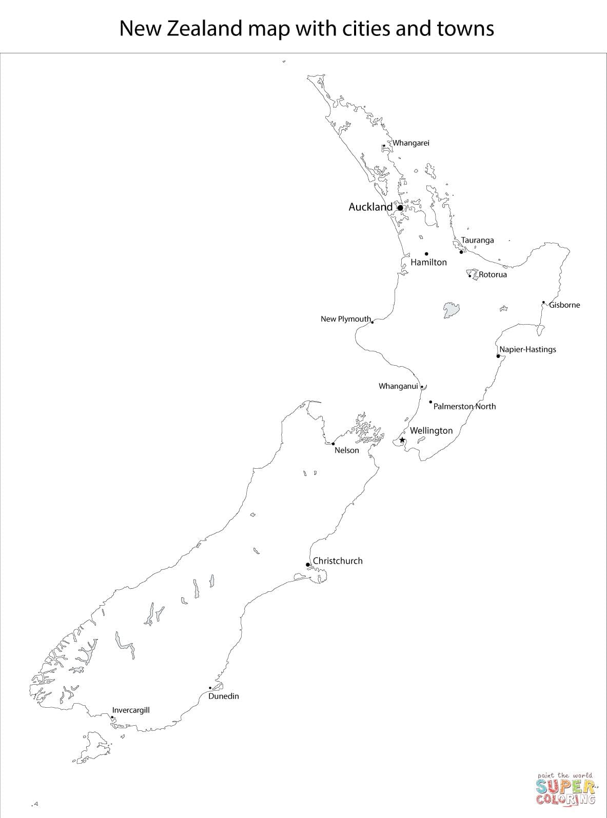 mapa de nueva zelanda en blanco y negro