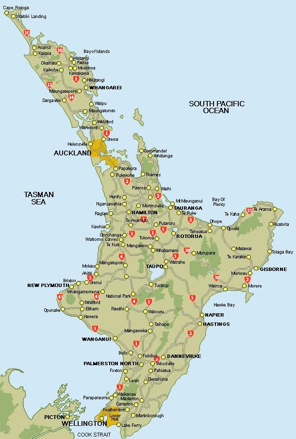 mapa de centro de la isla norte de nueva zelanda