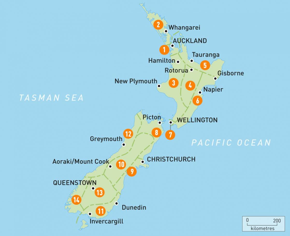 Mapa de la isla sur de nueva zelanda ciudades