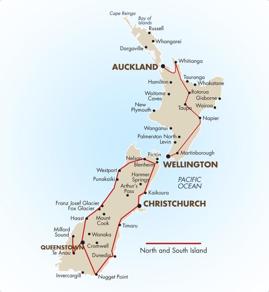 Mapa de la isla sur de nueva zelanda de conducción