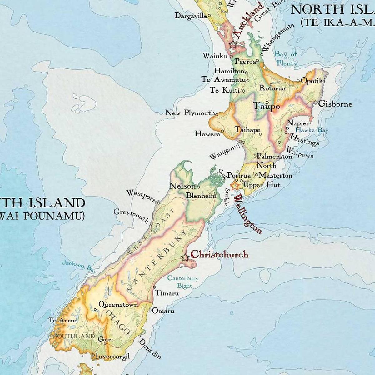 Mapa de nueva zelanda de impresión