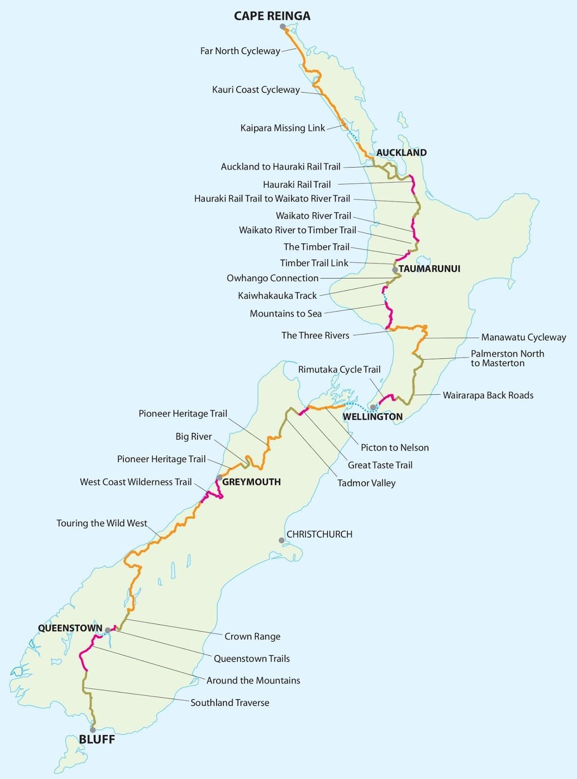 Mapa de nueva zelanda ciclo de trail