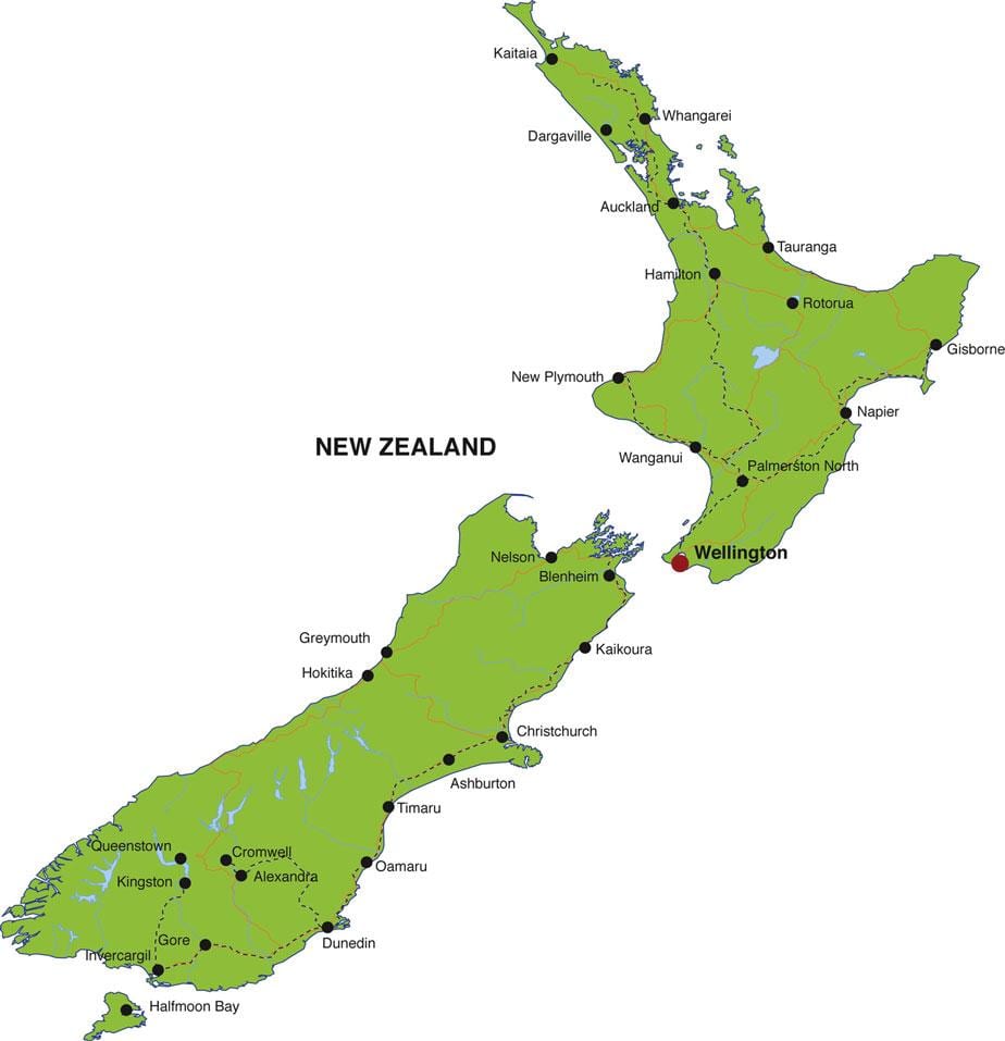 Mapa de nueva zelanda estados