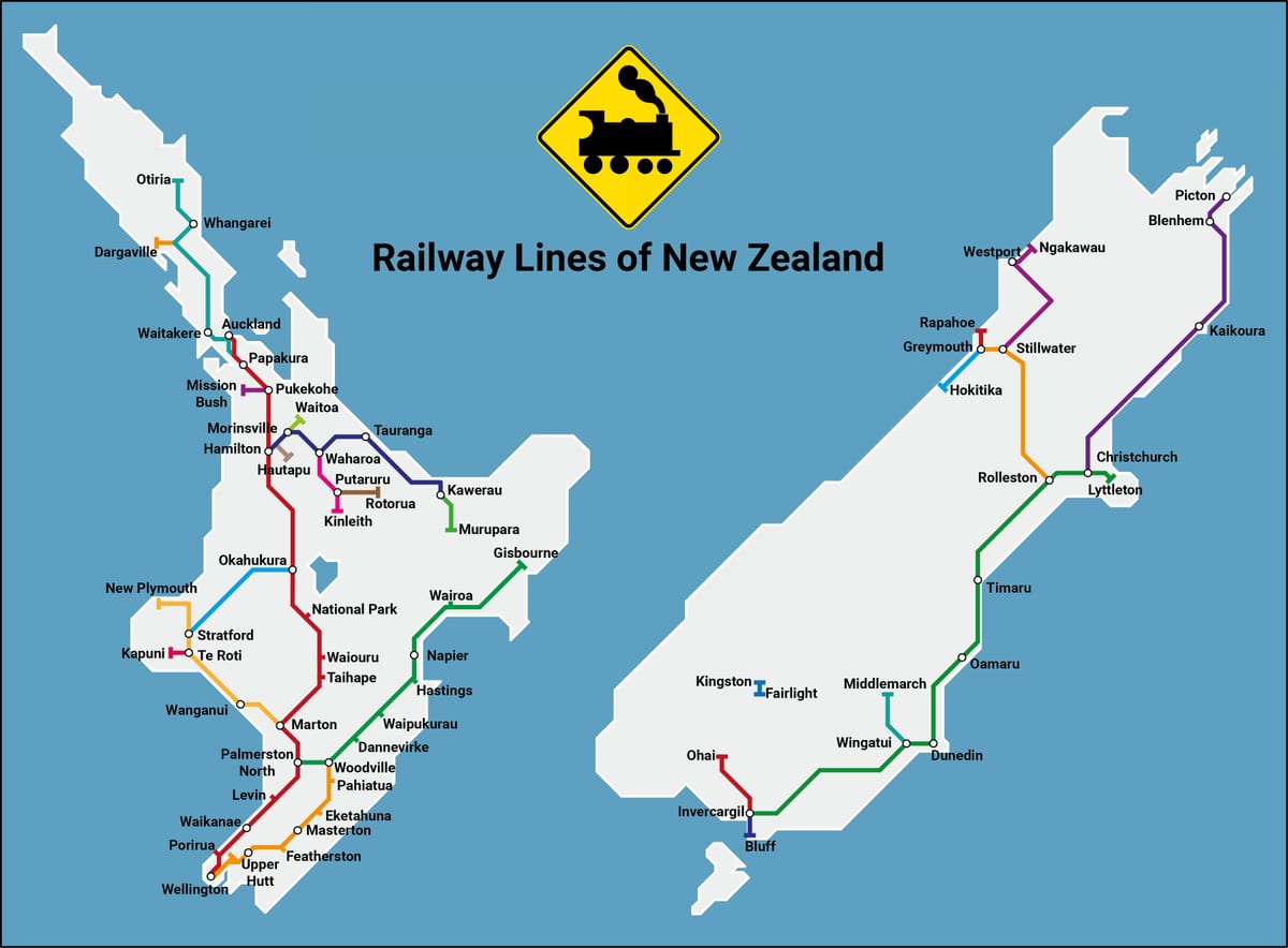 nueva zelanda mapa de la red ferroviaria
