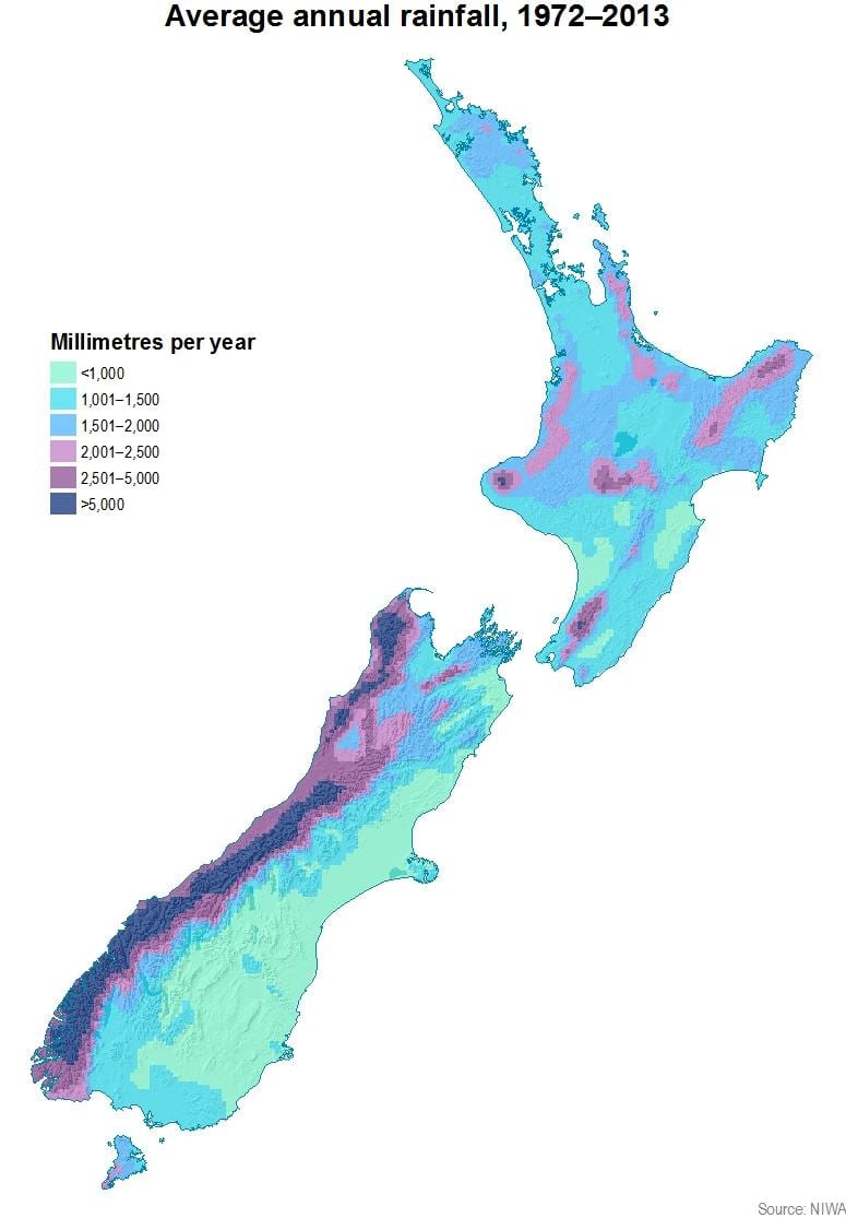 nueva zelanda precipitaciones mapa