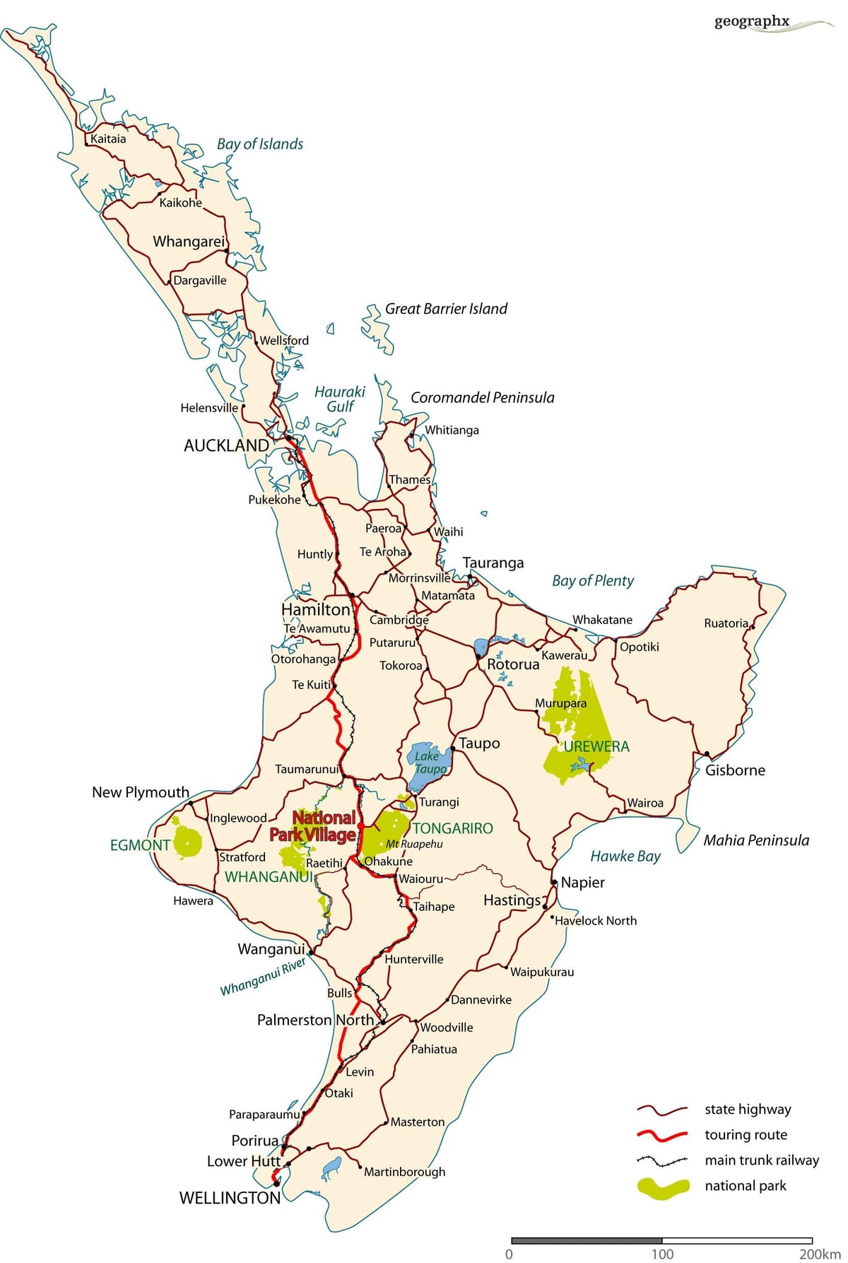 detallado mapa de carreteras de la isla norte de nueva zelanda