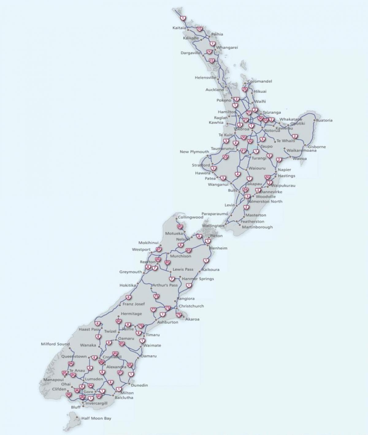 nueva zelanda mapa de carreteras
