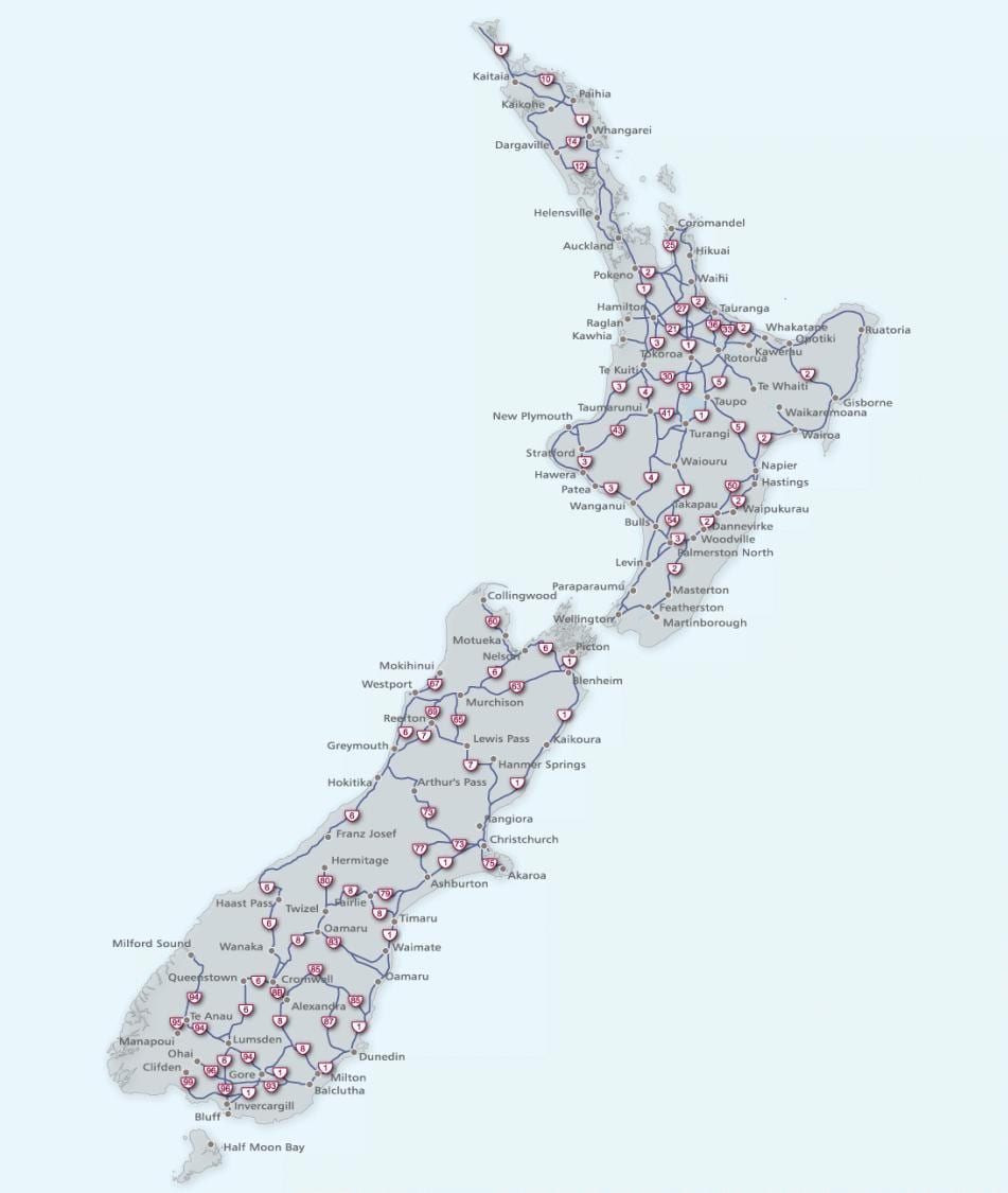 Mapa de nueva zelanda ruta 