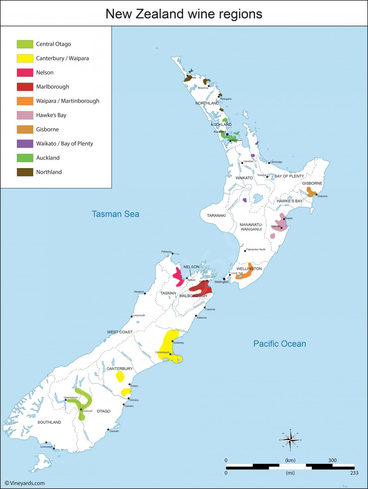 nueva zelanda regiones vinícolas mapa