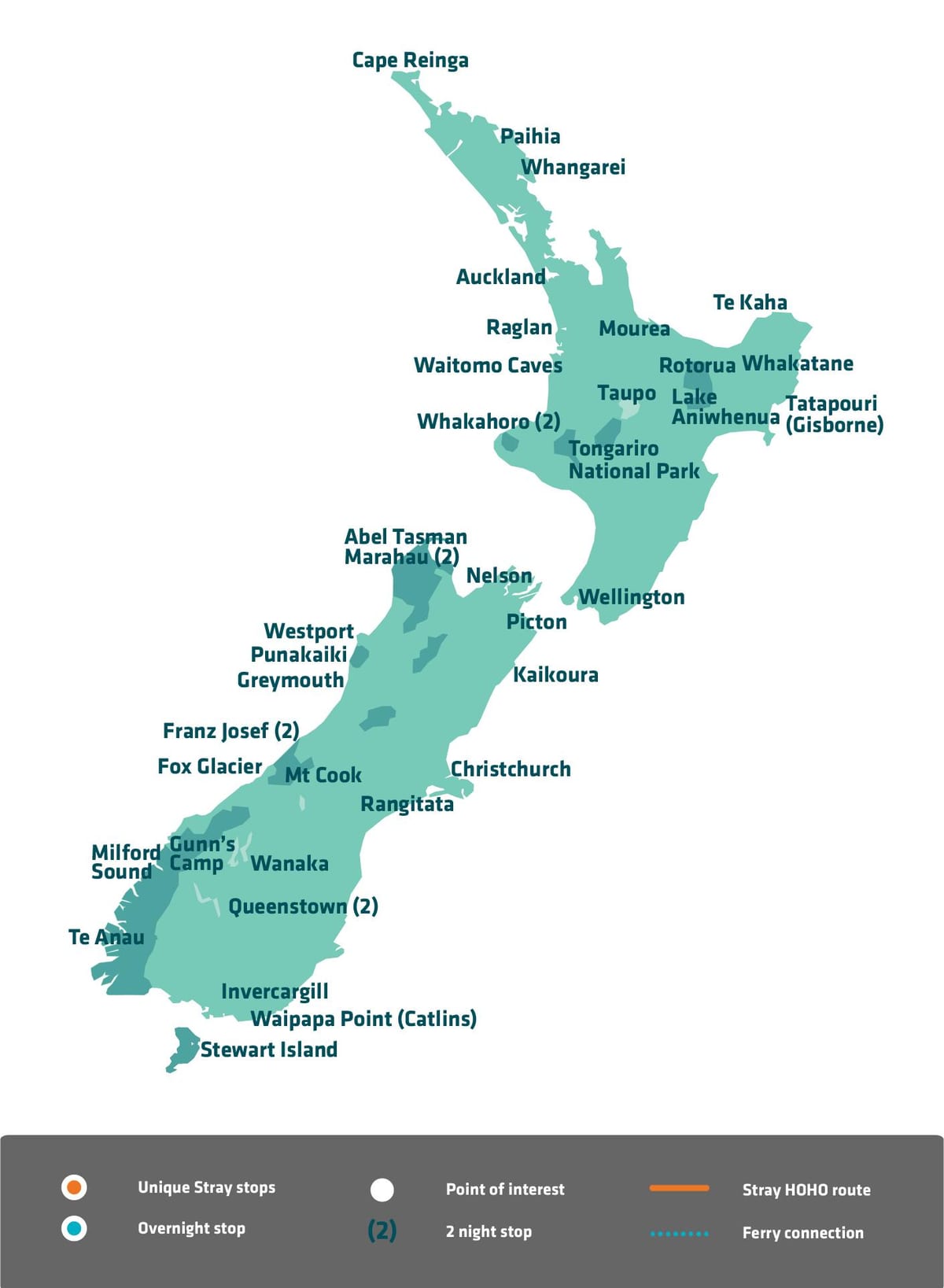 Mapa de nueva zelandia sightseeing