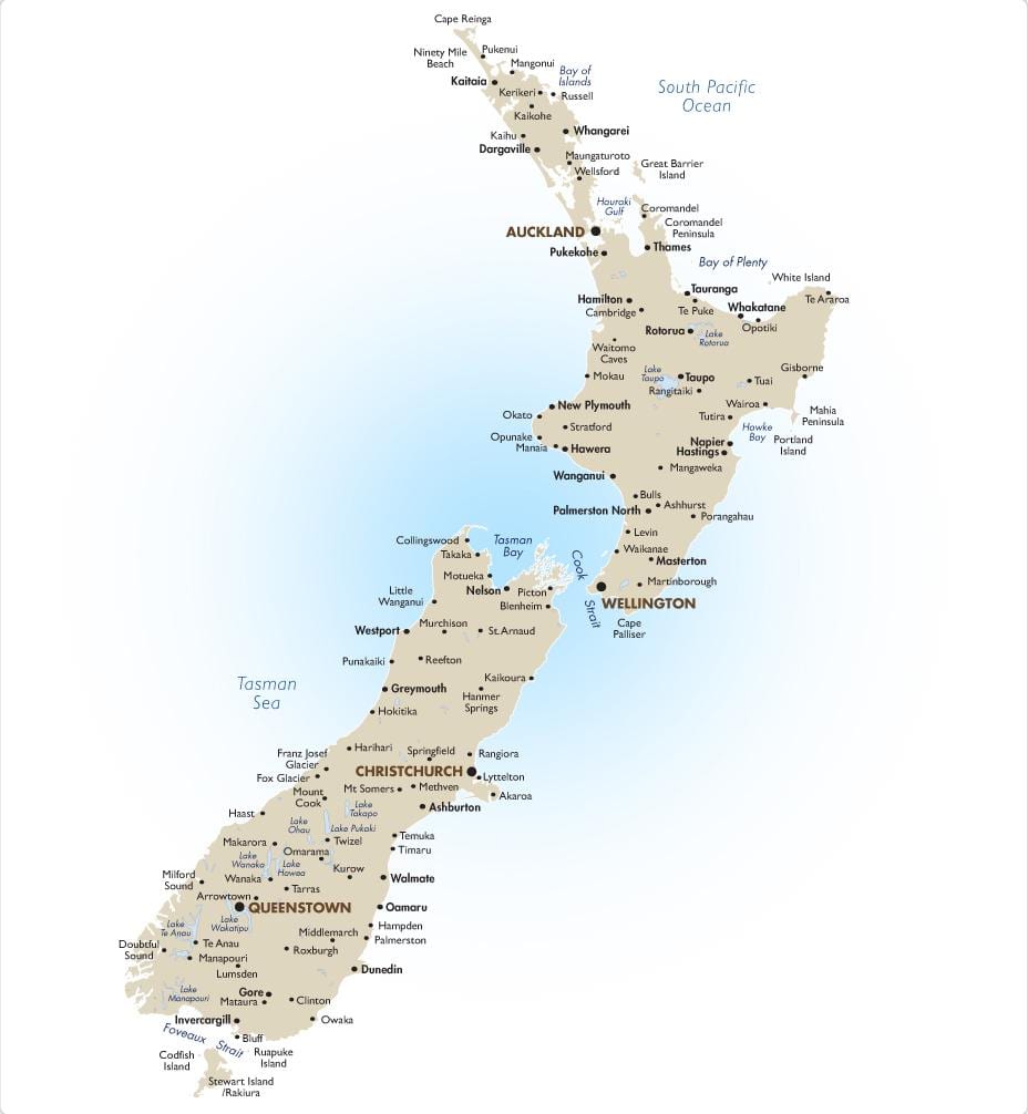Mapa de nueva zelanda playas 