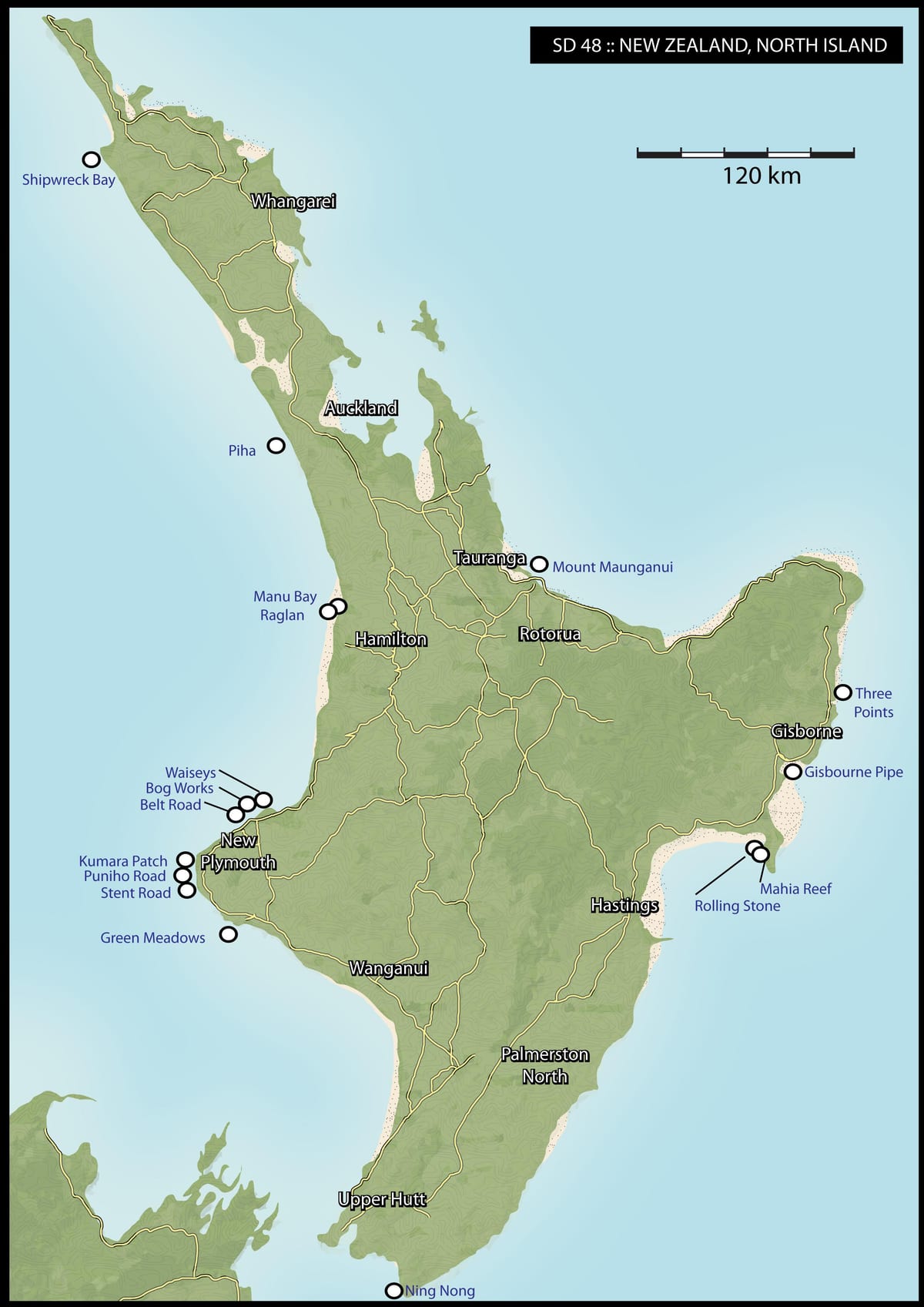 Mapa de nueva zelanda de surf