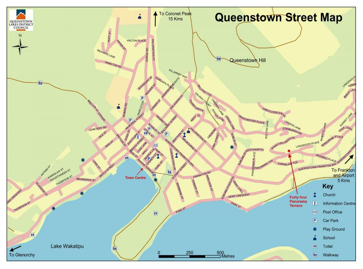 mapa de calle de queenstown, nueva zelanda