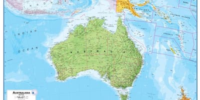 Mapa de australia y nueva zelanda física