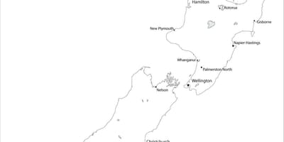 Mapa de nueva zelanda en blanco y negro