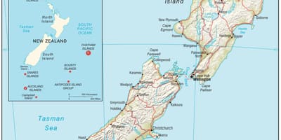Mapa de la isla norte de nueva zelanda con la distancia