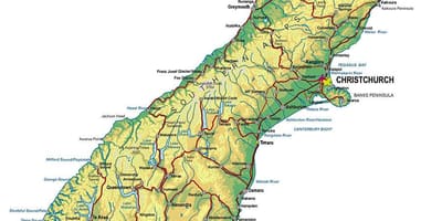 Mapa de nueva zelanda, el sur de la isla de viaje