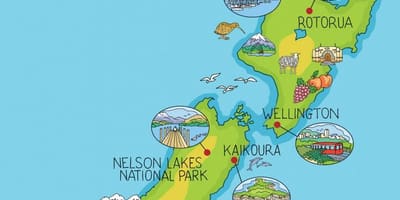 Mapa de nueva zelanda de dibujos animados