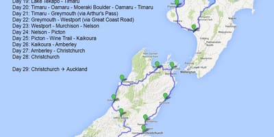 Mapa de nueva zelanda viaje por carretera
