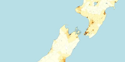 Nueva zelanda mapa de densidad de población